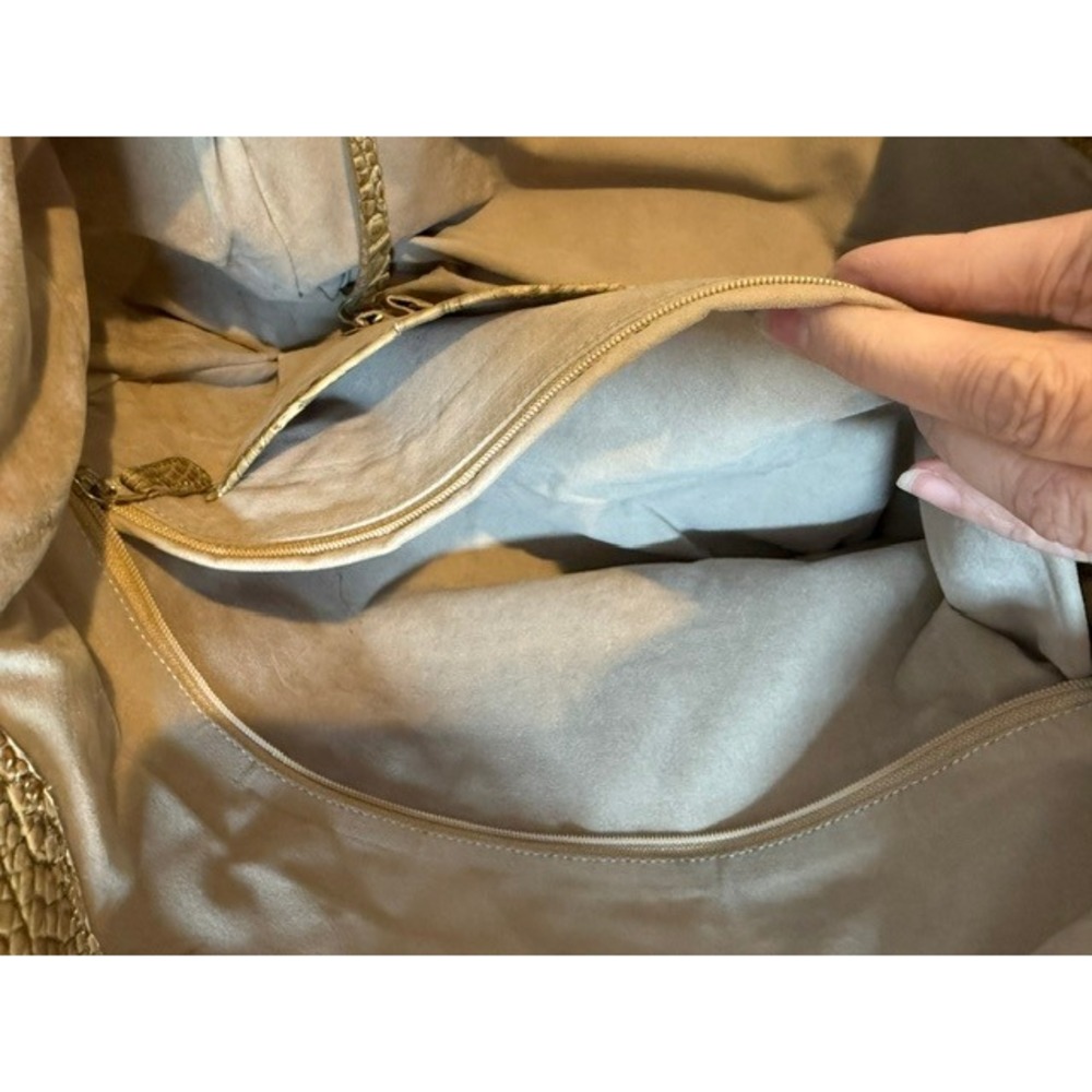 Brahmin Beige Jacqueline Pecan Melbourne Croc Embossed Leather Hobo Bag - Picture 9 of 14